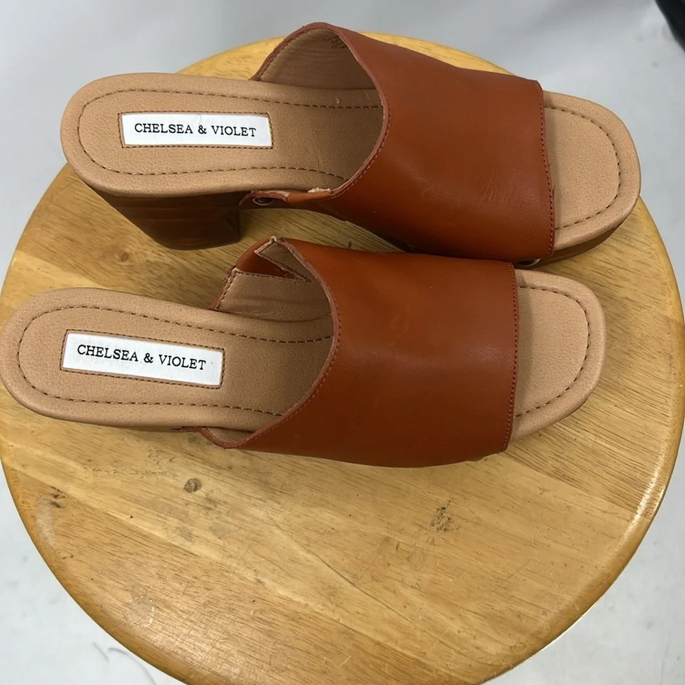 Chelsea & Violet verger leather upper wood platform, heel sandal 8
